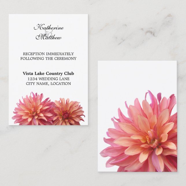 Painted Dahlia Flower in Pink Reception Cards (Front/Back)