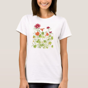 Painted Daisy Ladybugs Nasturtium Flowers T-Shirt