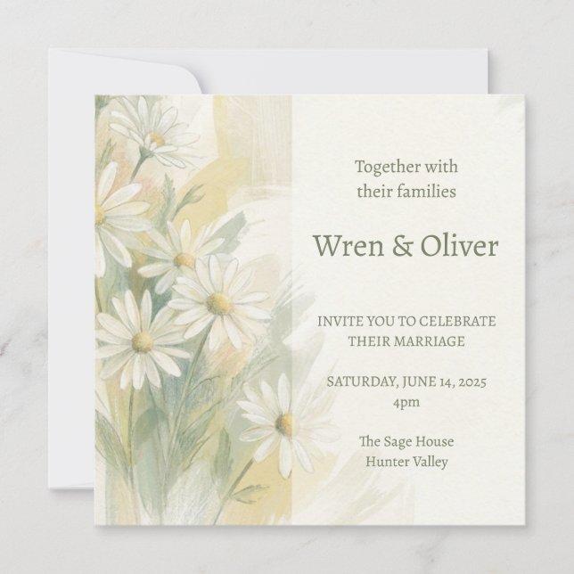 Painted Daisy Wildflower Wedding Invitation (Front)