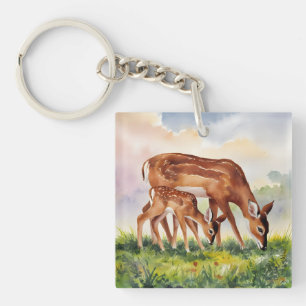 Painted Deer Mom and Baby Key Ring