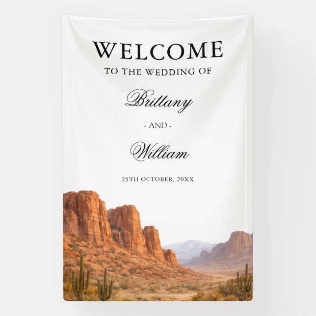 Painted Desert Landscape Welcome Wedding  Banner (Vertical)
