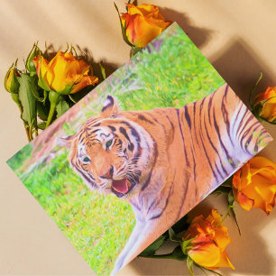 Painted Digital Siberian Tiger Postcard