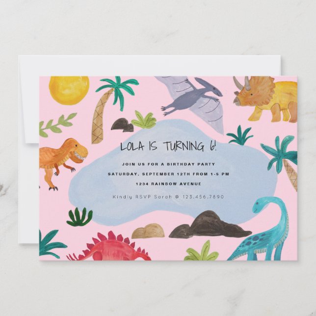 Painted Dinos Kids Birthday Party Invitation (Front)