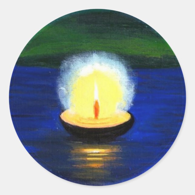 Painted Diwali Deepa Floating on the Water Classic Round Sticker (Front)