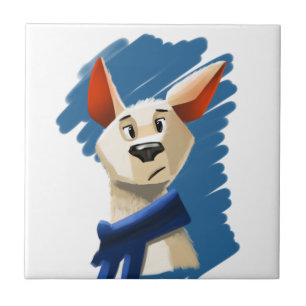 Painted Dog Portrait on Blue Background  Ceramic Tile