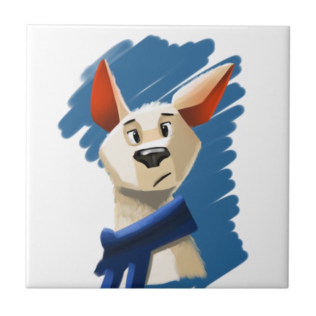 Painted Dog Portrait on Blue Background  Ceramic Tile (Front)
