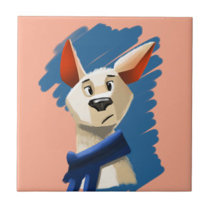 Painted Dog Portrait on Peach Background  Ceramic Tile
