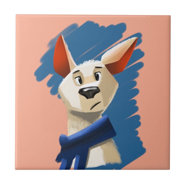Painted Dog Portrait on Peach Background  Ceramic Tile (Front)