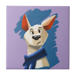 Painted Dog Portrait on Violet Background Ceramic Tile