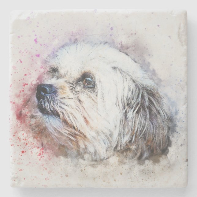 Painted Dog Print Stone Coaster (Front)