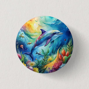 Painted Dolphin 3 Cm Round Badge