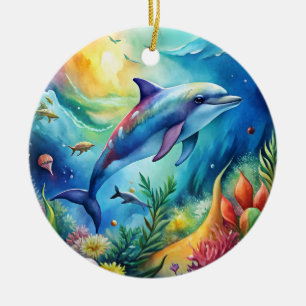Painted Dolphin Ceramic Ornament