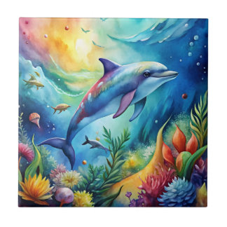 Painted Dolphin Ceramic Tile