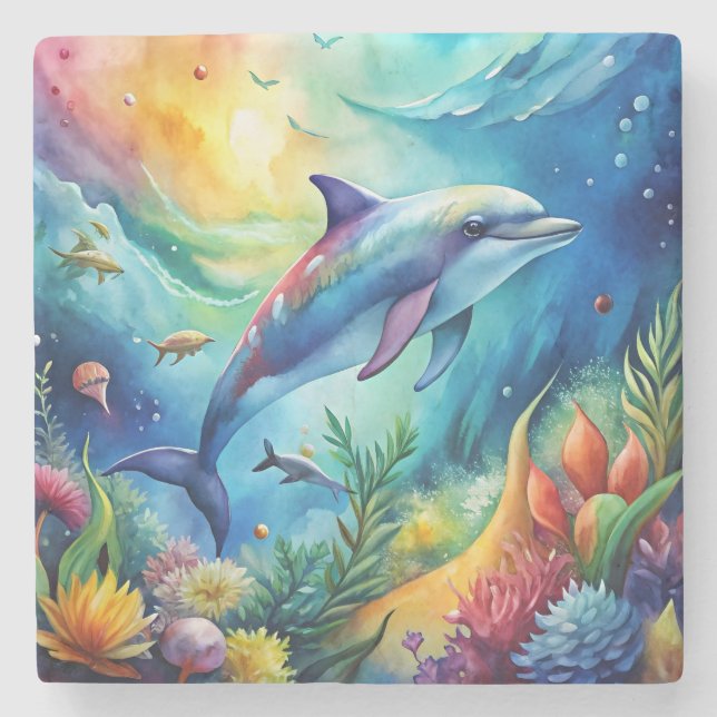 Painted Dolphin Stone Coaster (Front)