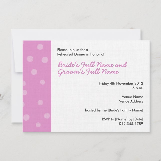 Painted Dots pink white Rehearsal Dinner Invite (Front)
