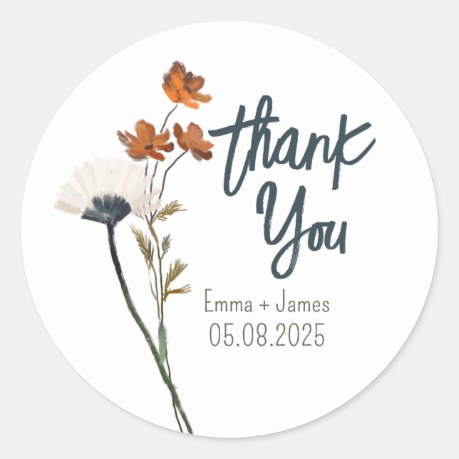Painted Dried Flowers Thank You Sticker (Front)
