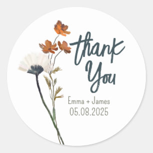 Painted Dried Flowers Thank You Sticker