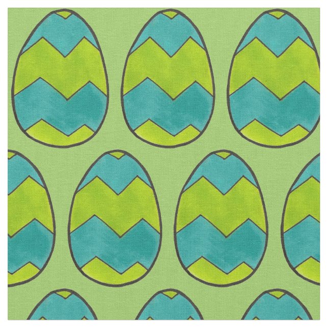 Painted Easter Egg Hunt Eggs Green Blue Zigzag Fabric (Close Up)