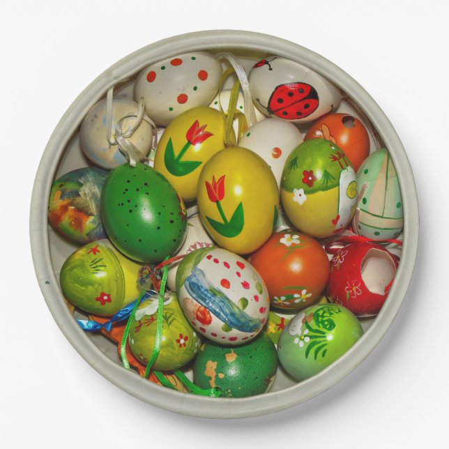 Painted Easter Eggs Bowl Disposable Paper Plates (Front)