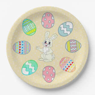 Painted Easter Eggs & Bunny Paper Plate