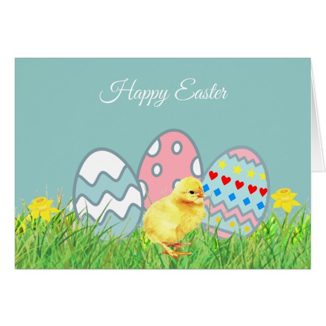 Painted Easter Eggs & Cute Chick (Front Horizontal)
