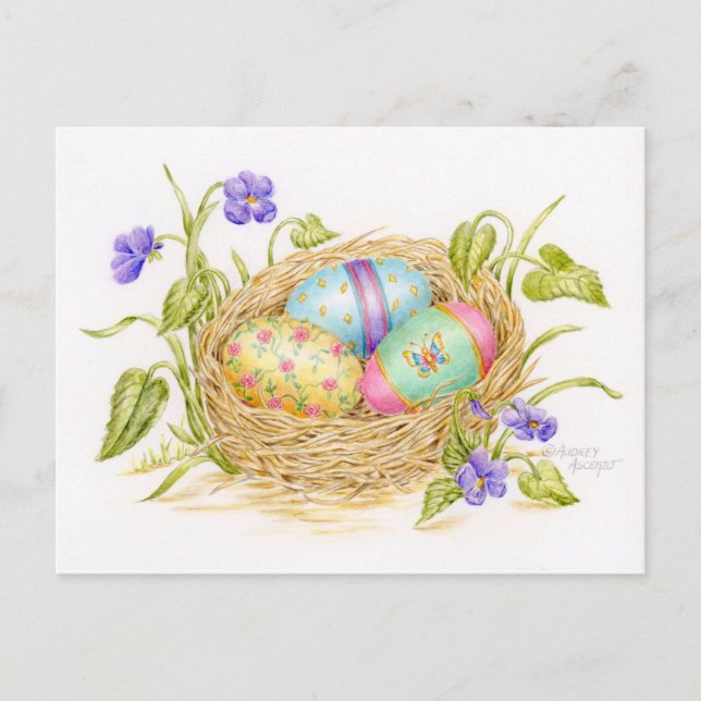 Painted Easter Eggs in Nest Postcard Happy Easter  (Front)