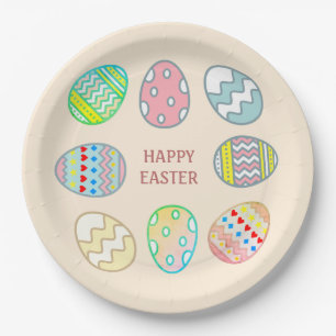 Painted Easter Eggs on Light Champagne Beige Paper Plate