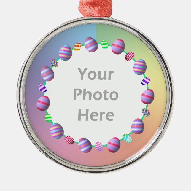 Painted Easter Eggs (round photo frame) Metal Ornament (Front)