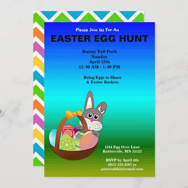 Painted Eggs & Bunny Easter Egg Hunt Invitation (Front/Back)
