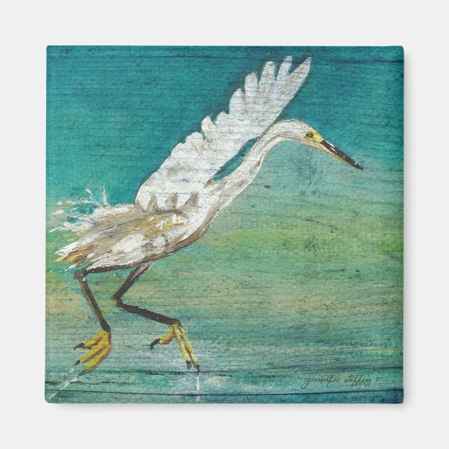 Painted Egret Shorebird Beach House Art Magnet (Front)