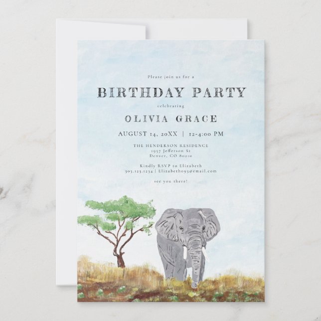 Painted Elephant Stay Wild Safari Birthday Party Invitation (Front)