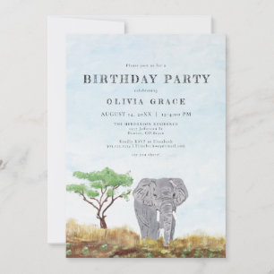 Painted Elephant Stay Wild Safari Birthday Party Invitation