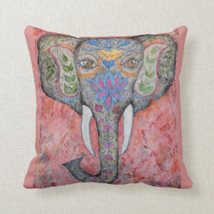Painted Elephant Watercolor Art Throw Pillow