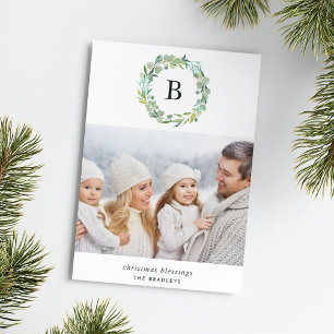 Painted Eucalyptus Monogram   Holiday Photo Card