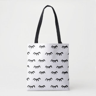 painted eyelashes black and white tote bag