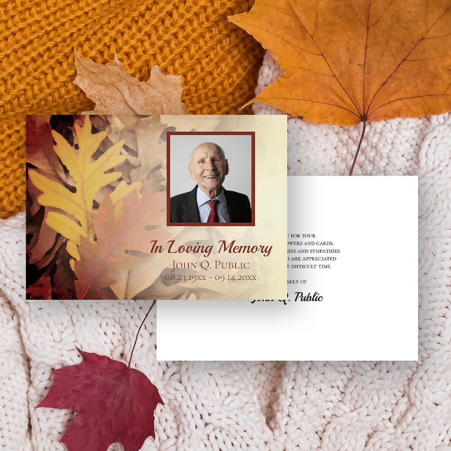Painted Fall Leaves Funeral Memorial Sympathy Thank You Card (Creator Uploaded)