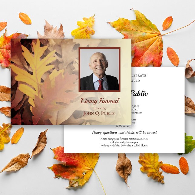 Painted Fall Leaves Living Funeral Party Invitation (Creator Uploaded)