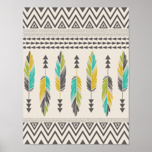 Painted Feathers-Cream Poster