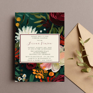 Painted Floral Burgundy Green Bridal Shower Invitation