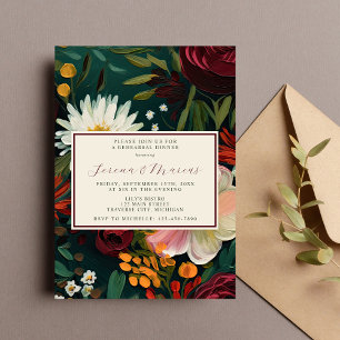 Painted Floral Burgundy Green Rehearsal Dinner Invitation