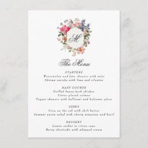 Painted Floral Calligraphy Monogram Crest Elegant Menu