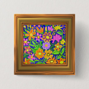 Painted Floral Composition (frame effect border) 15 Cm Square Badge