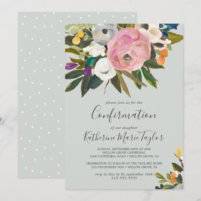 Painted Floral Confirmation Invitation (Front/Back)