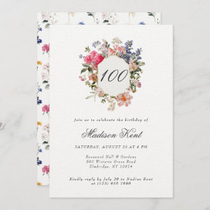 Painted Floral Crest 100th Birthday Party Invitation