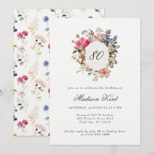 Painted Floral Crest 80th Birthday Party Invitation