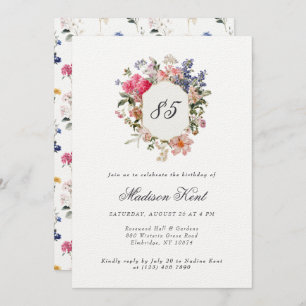 Painted Floral Crest 85th Birthday Party Invitation