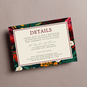 Painted Floral Dark Burgundy Green Teal Wedding Enclosure Card