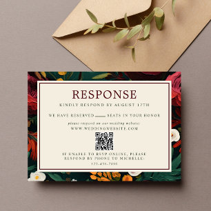 Painted Floral Dark Burgundy Green Website Wedding RSVP Card
