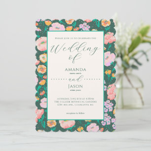 Painted Floral Dark Green Wedding Invitation