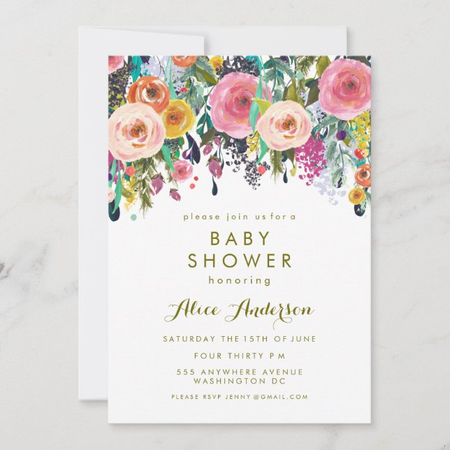 Painted Floral Garden Baby Shower Invite (Front)